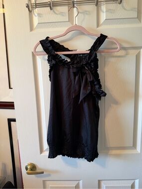 Urban Behavior Black Ruffled Strap Sleep Chemise with Side Bow